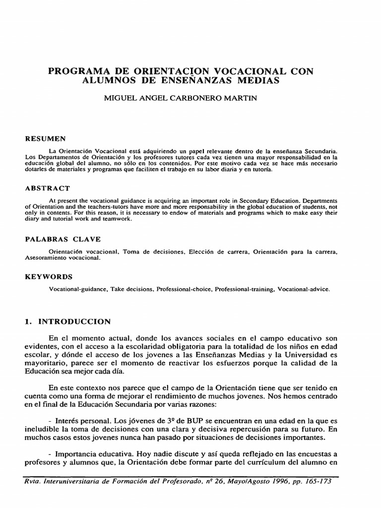 Orientación Vocacional en Secundaria | PDF | Conocimiento | Toma de ...