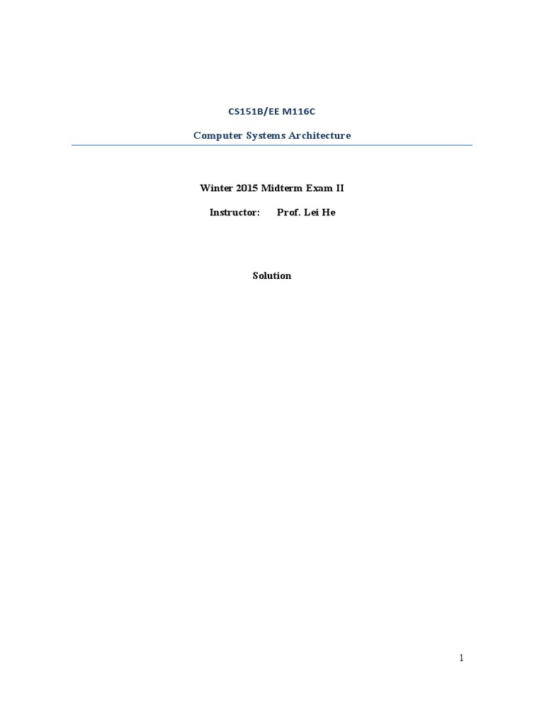 Computer Systems Architecture Midterm Solutions | PDF | Cpu Cache ...