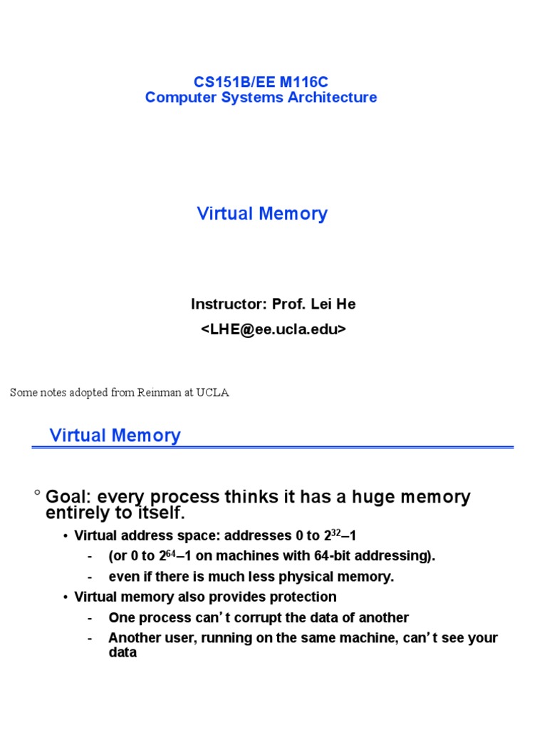 Virtual Memory: CS151B/EE M116C Computer Systems Architecture | PDF ...