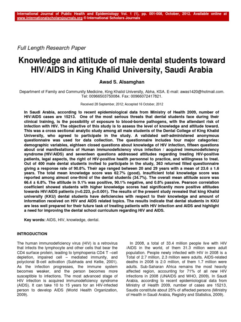 Knowledge and Attitude of Male Dental Students Toward HIV AIDS in King ...