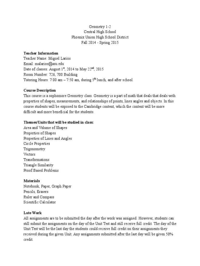 Geometry Course Overview 2014-2015 | PDF