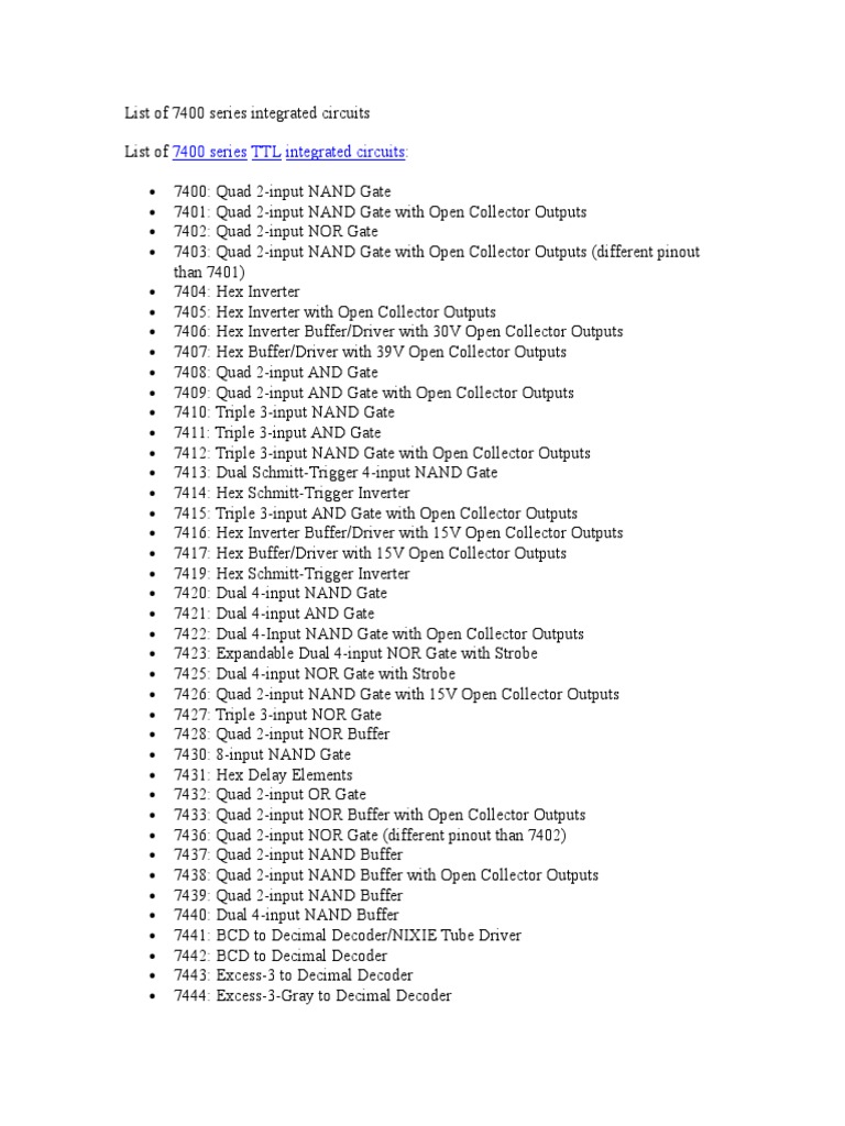 List of 7400 Series Integrated Circuits Download Free PDF Computer Architecture Computer