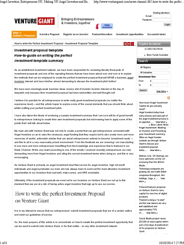 Investment Proposal Template  PDF  Angel Investor  Venture Capital Pertaining To Investment Proposal Template