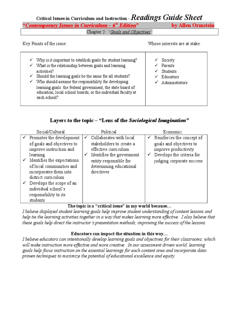 Curriculum Goals and Learning Objectives | PDF | Career & Growth ...