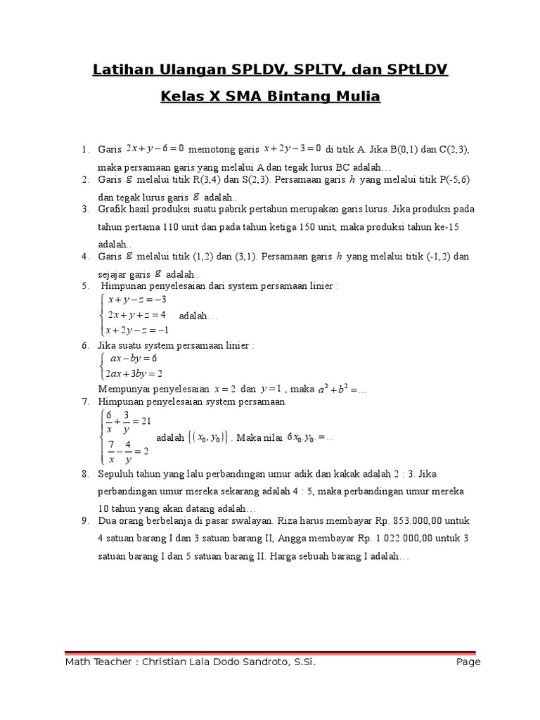 Latihan Ulangan Spldv Dan Spltv