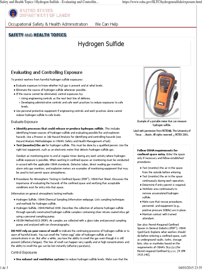 Safety and Health Topics _ Hydrogen Sulfide Evaluating and