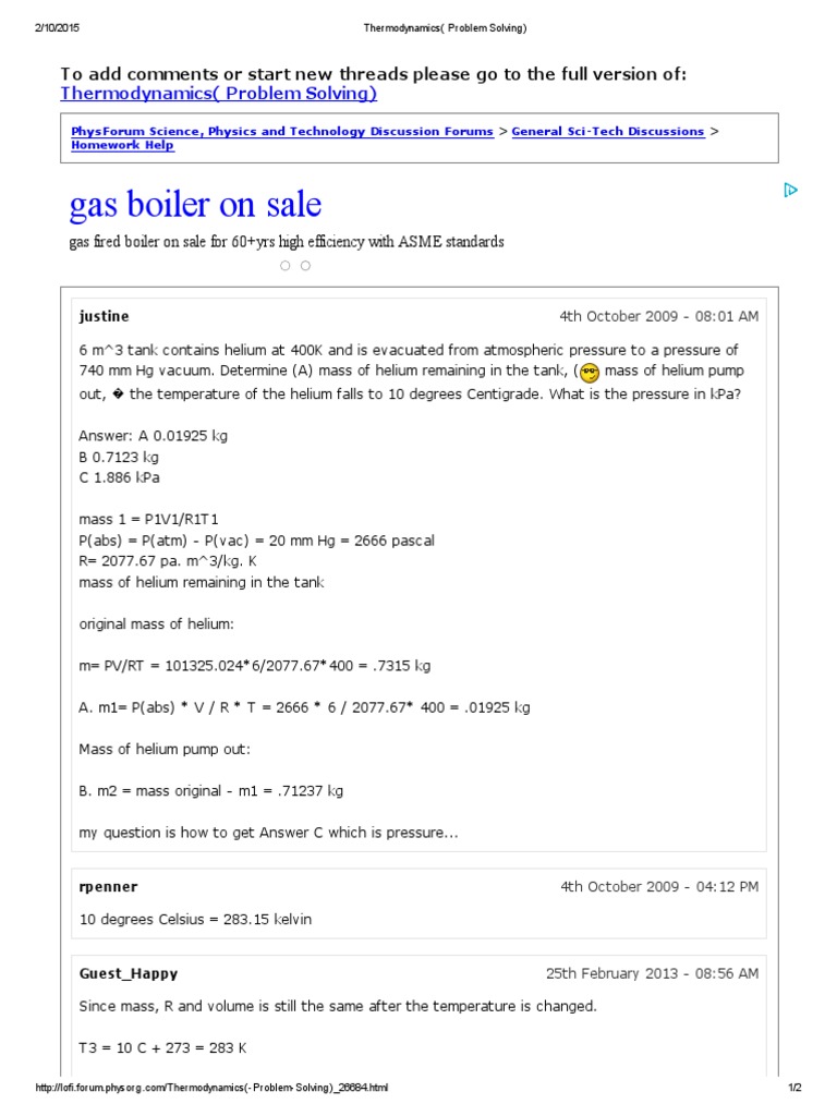 Gas Boiler On Sale: Thermodynamics (Problem Solving) | PDF