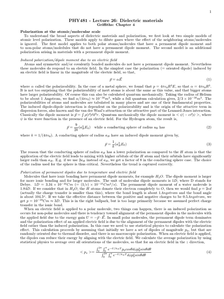 PHY481 - Lecture 26: Dielectric Materials | PDF | Electric Charge ...