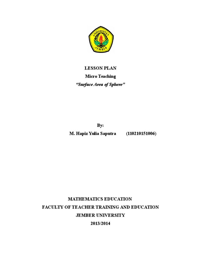 Lesson Plan Surface Area of Sphere | Surface Area | Sphere