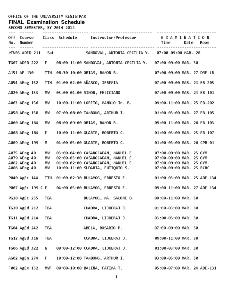 FINAL Examination Schedule, 2nd Semester 20142015 Educational Stages
