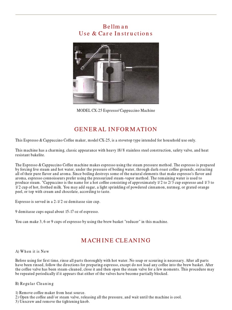 Bellman Stovetop Manual PDF Coffee Food And Drink Preparation