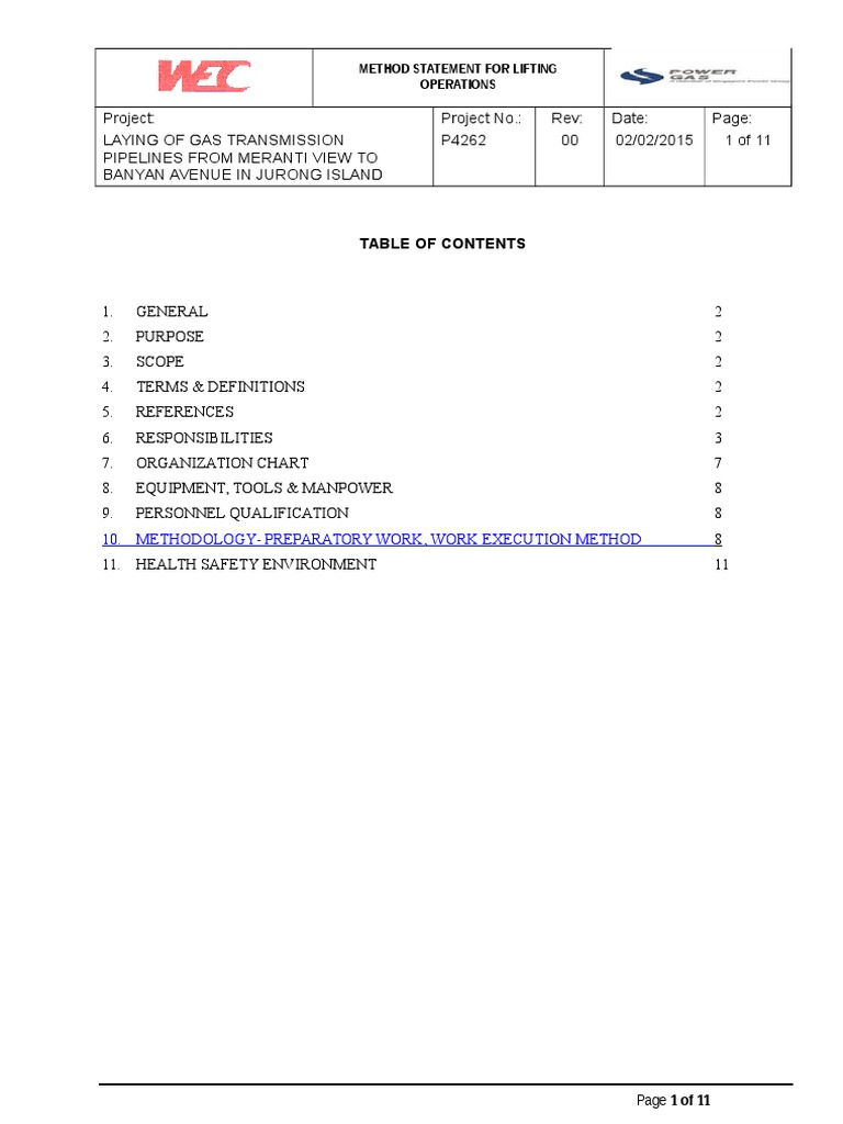 Lifting Method Statement for Gas Pipeline | PDF | Occupational Safety ...