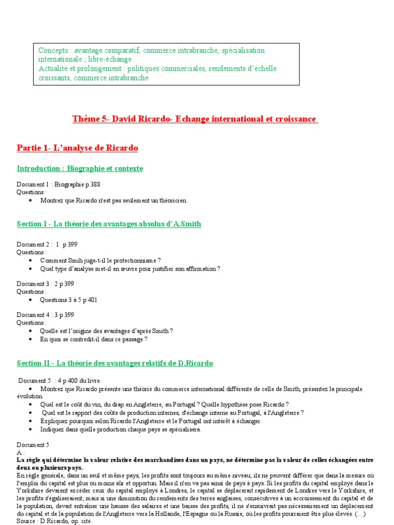 Option Term David Ricardo 2009-2010 | PDF | Libre-échange | Avantage ...