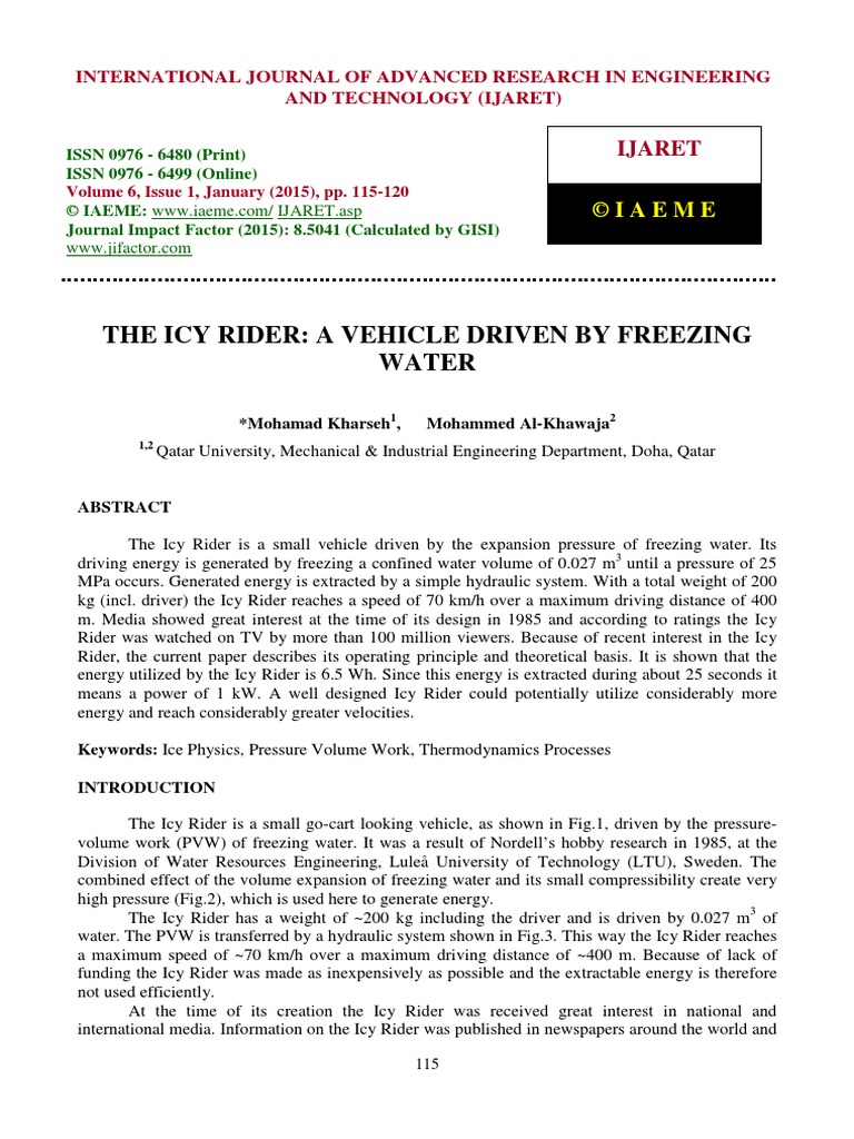 The Icy Rider A Vehicle Driven by Freezing Water | PDF | Ice | Temperature