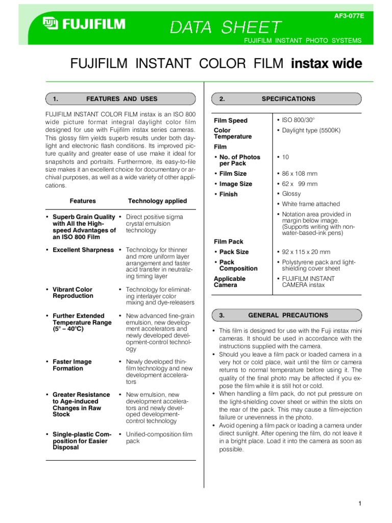 Fujifilm Instax Wide Color Film Guide | PDF | Photograph | Film Speed