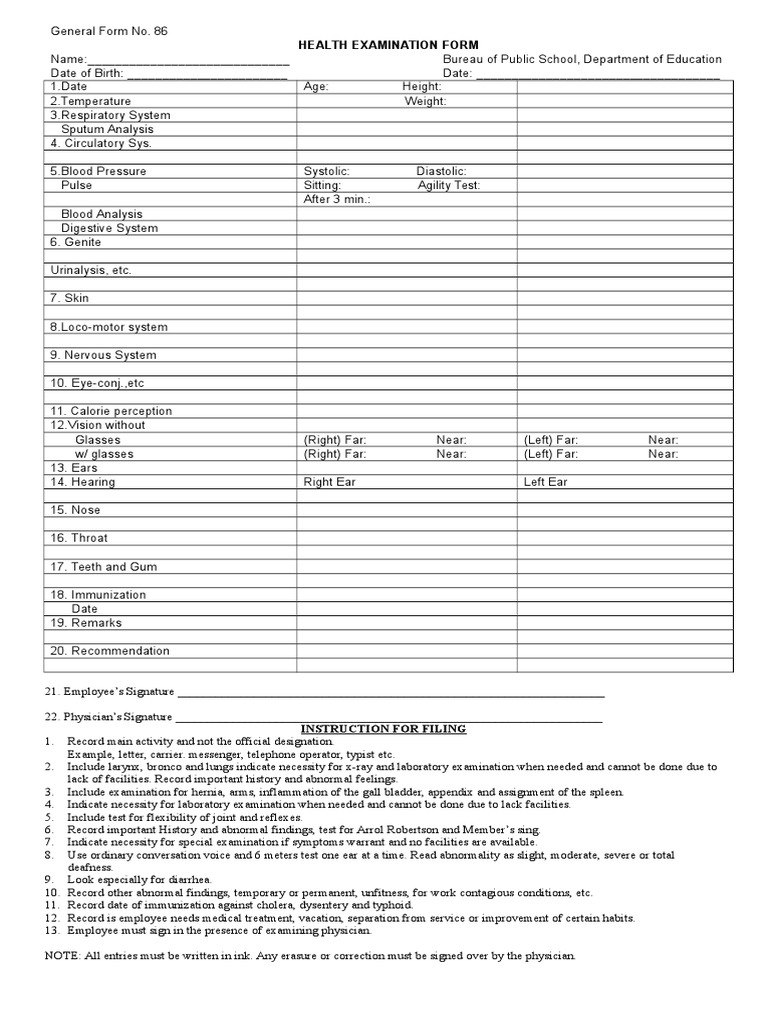 DepEd Health Examination Form 86 | PDF | Hearing Loss | Blood Pressure