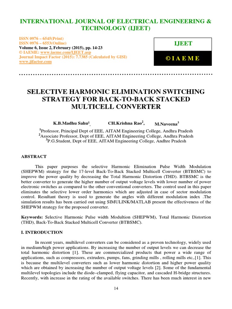 Selective Harmonic Elimination Switching Strategy For Back To-Back ...