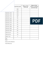 Cloth Opening (M) Mass of The Cloth (G) Mass of The Cloth + Retained Particles (G)