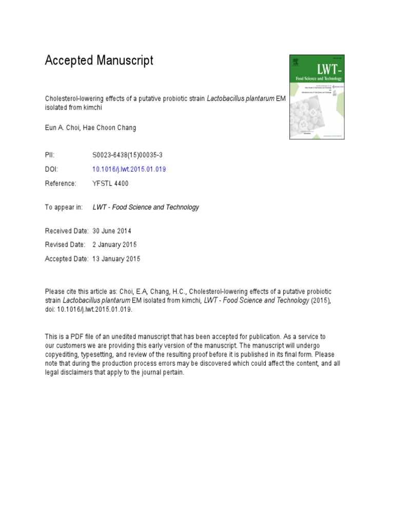 CholesterolLowering Effects of A Putative Probiotic Strain