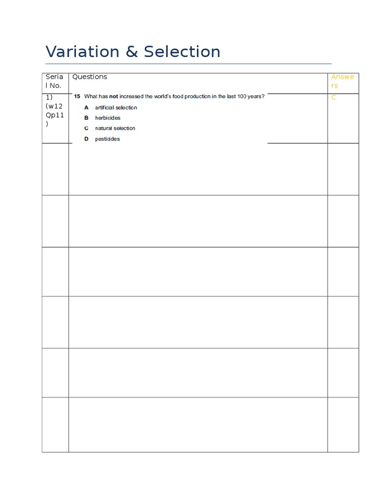 Variation & Selection: Seria L No. Questions 1) (w12 Qp11) | PDF