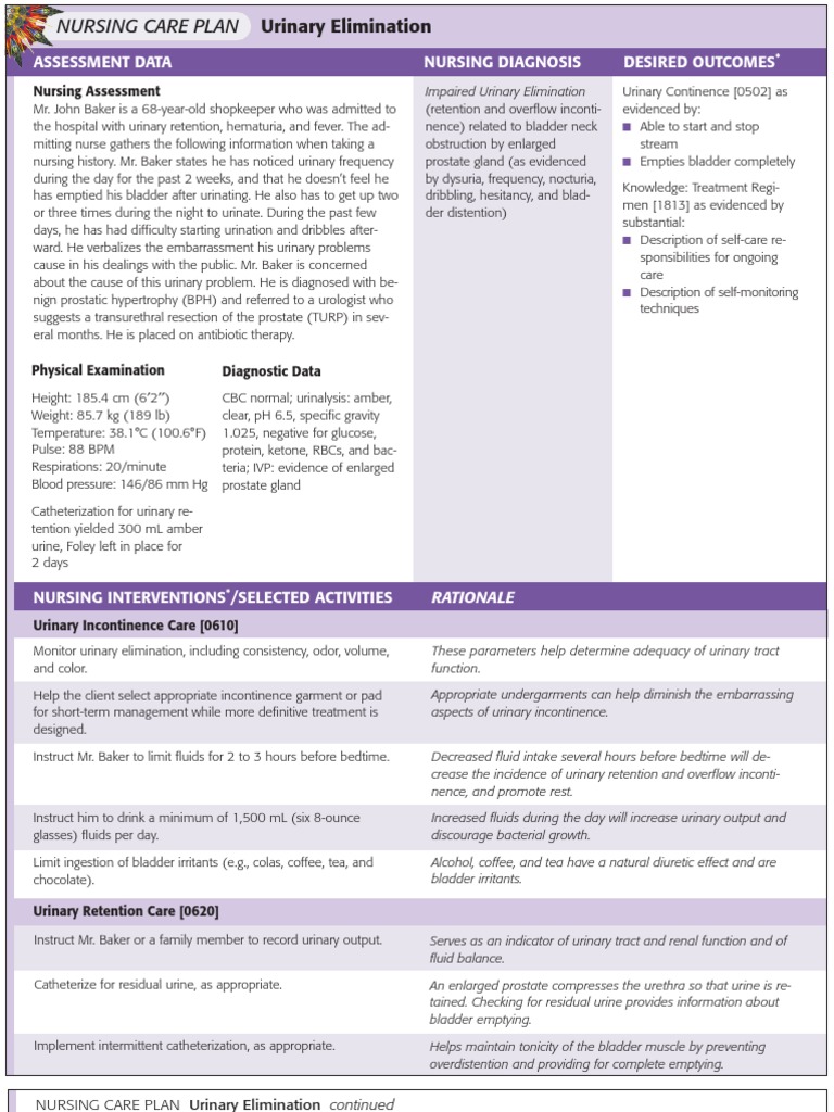 Overflow urinary incontinence care plan