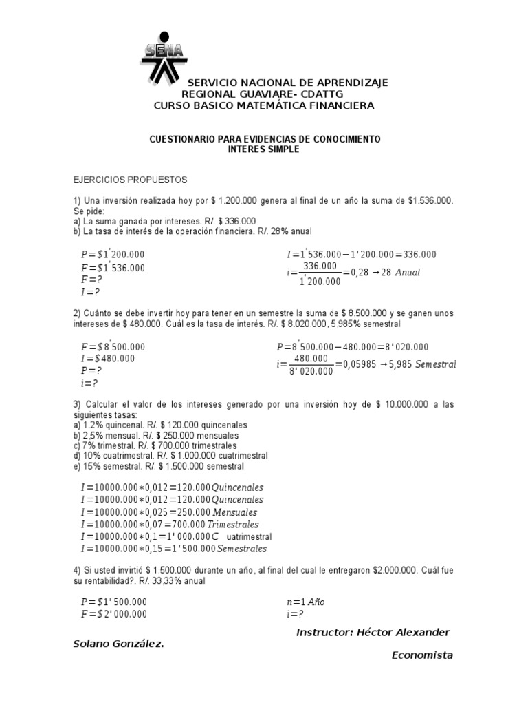 Ejercicios Resueltos de Matemática Financiera | PDF | Finanzas ...
