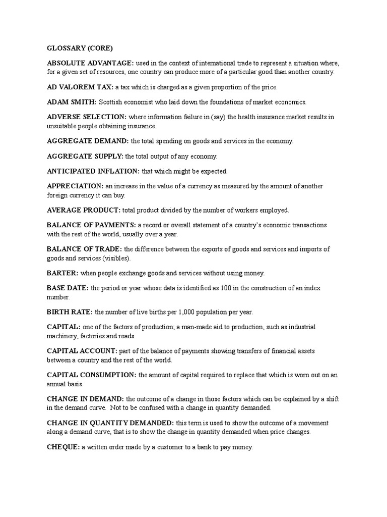 Economic Terms Glossary Explained | PDF | Inflation | Demand