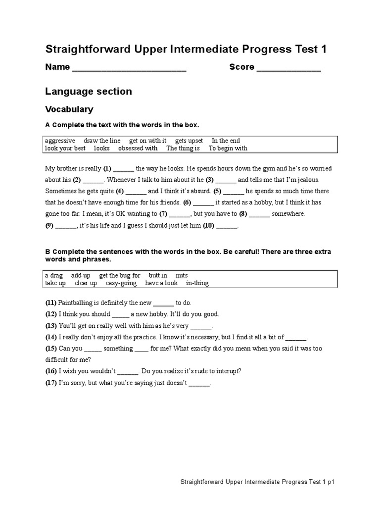 Upper Intermediate English Test | PDF | Fox | Leisure