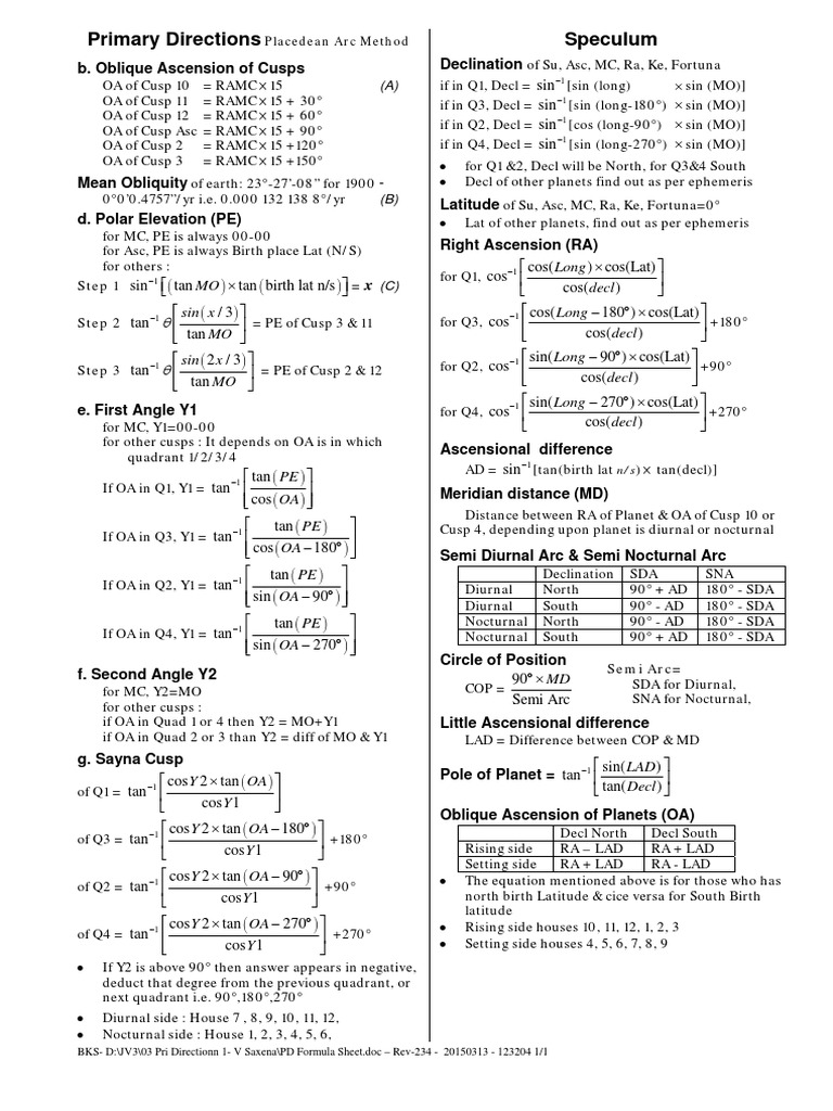 PD Formula Sheet PDF | PDF | Latitude | Astronomy