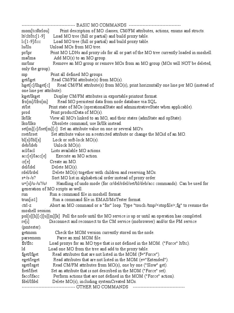 Basic MO Commands for Ericsson ENM | PDF