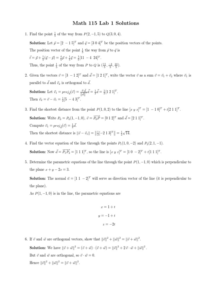 Math 115 Lab 1 Solutions | PDF | Plane (Geometry) | Trigonometric Functions