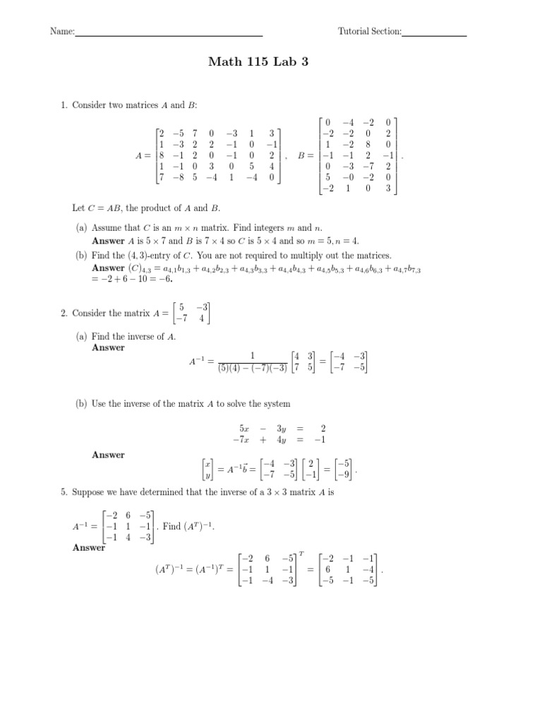 Matrix Operations and Inverses Tutorial | PDF | Teaching Methods ...