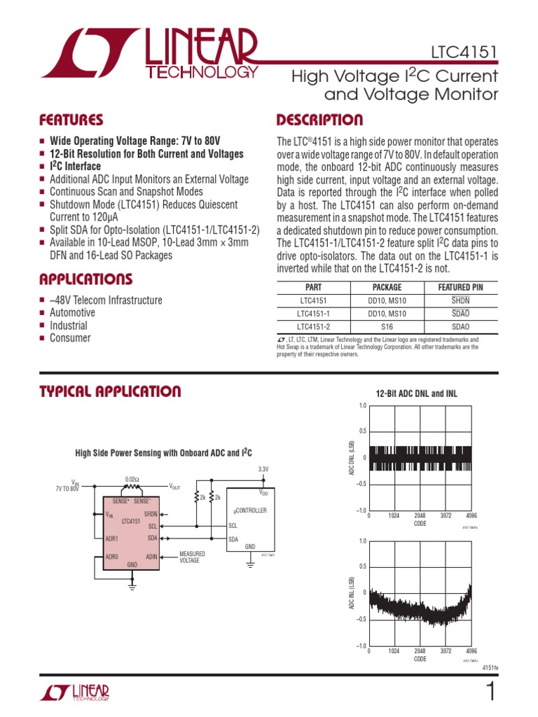 LTC4151 I2C Current and Voltage Monitor | PDF | Analog To Digital ...