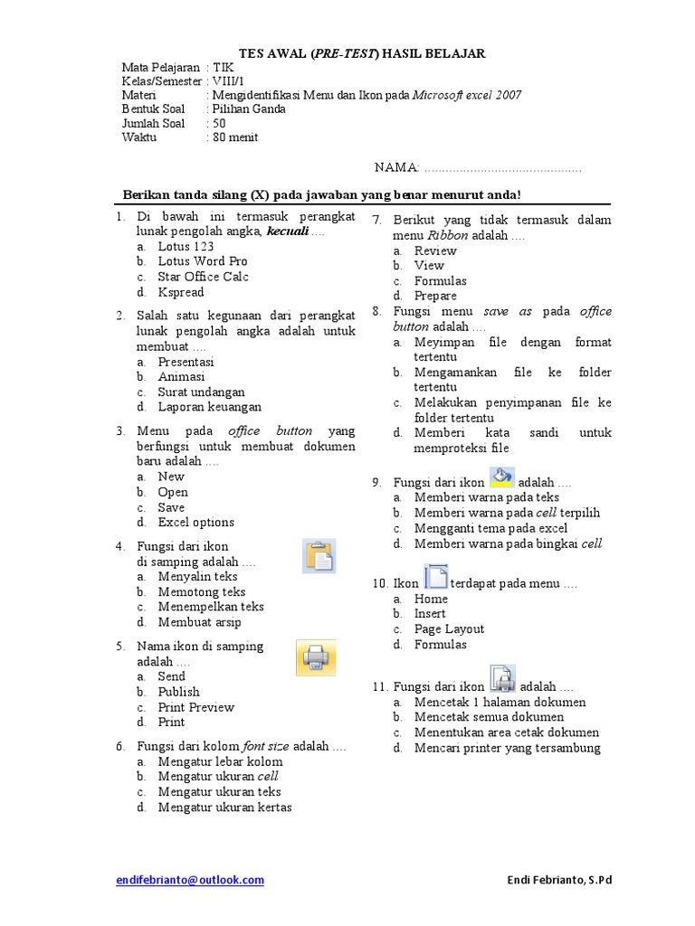 Contoh Soal Pilihan Ganda Microsoft Excel Dan Kunci Jawaban Revisi 2021 Download File Guru