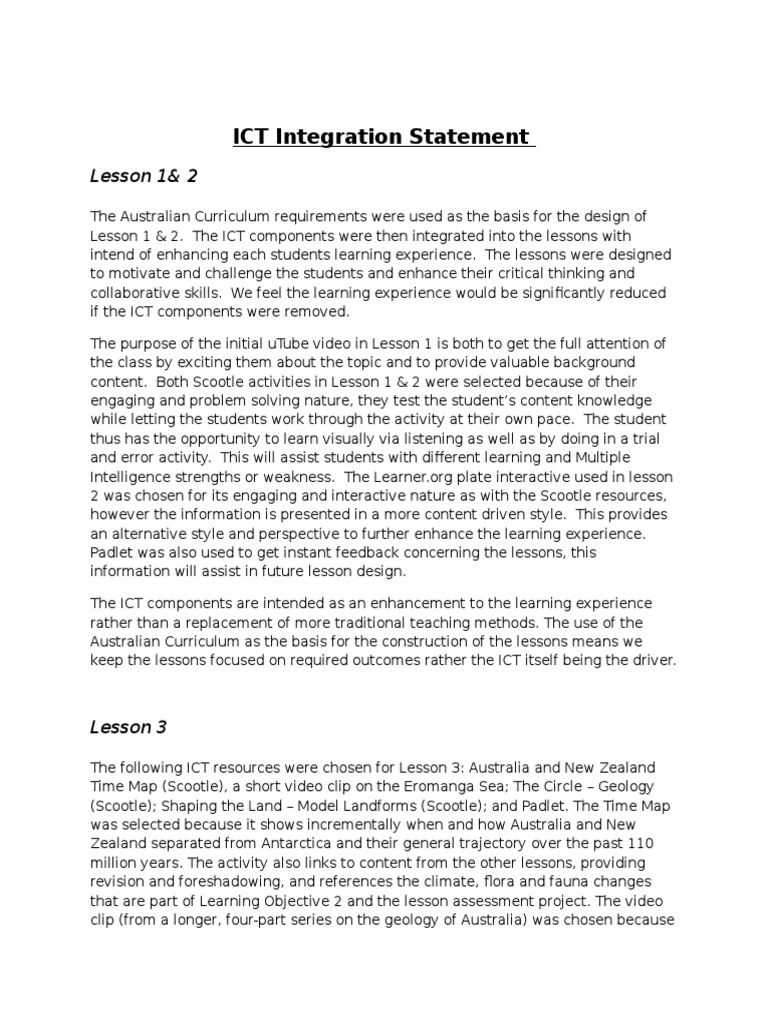 Ict Integration Statement | PDF | Educational Technology ...