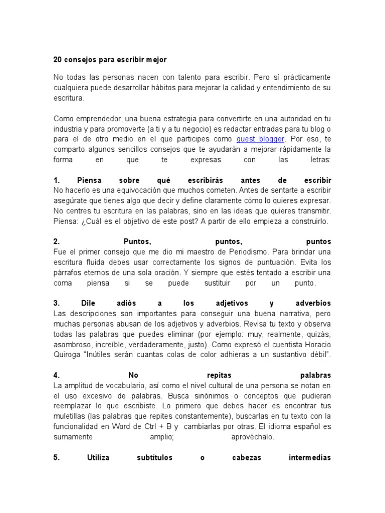 20 Consejos para Escribir Mejor | PDF | Puntuación | Escritura