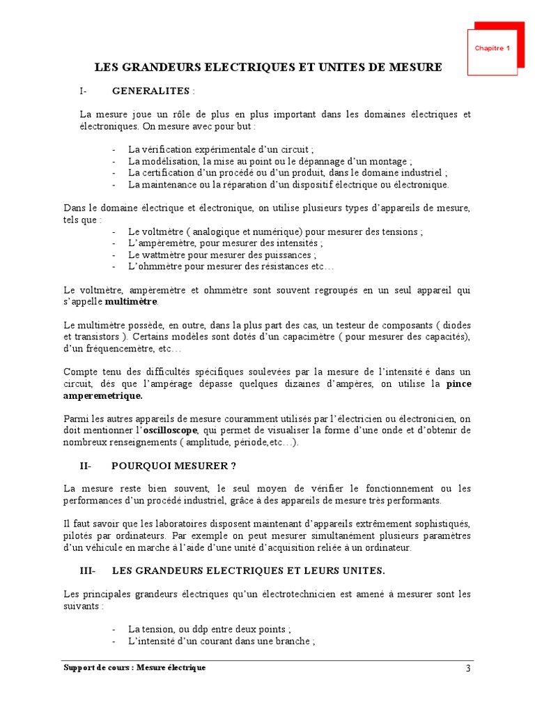 Les appareils de mesure électrique en document pdf