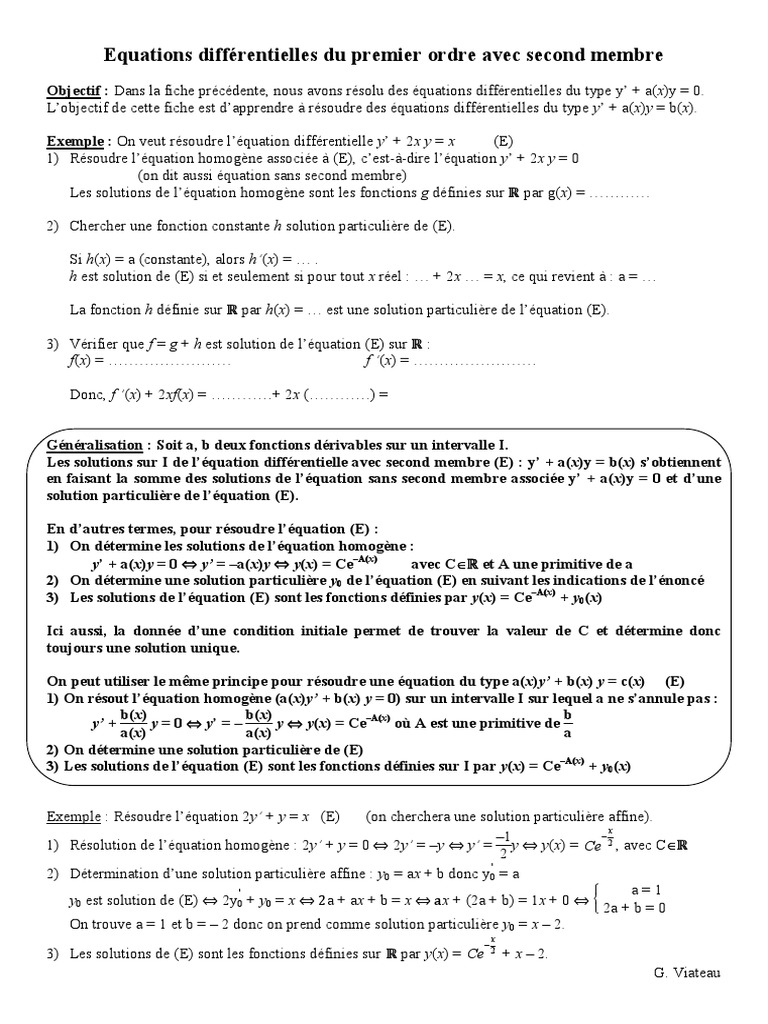 Equa Diff 1er Ordre 2ème Partie | PDF | Équations différentielles ...