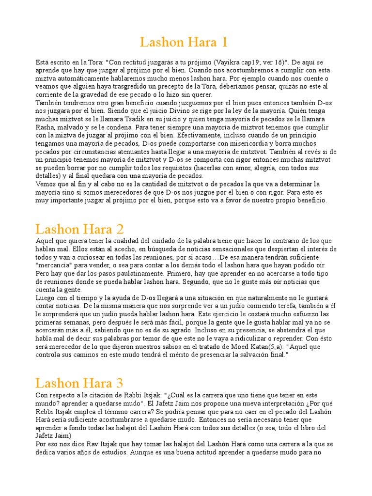 Significado y Consecuencias de Lashon Hara | PDF | Pecado | Moisés