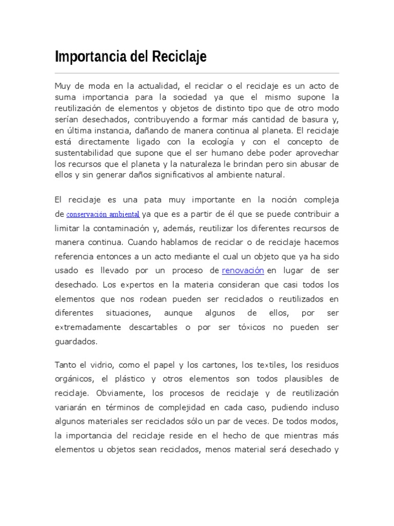 Importancia Del Reciclaje | PDF | Reciclaje | Residuos