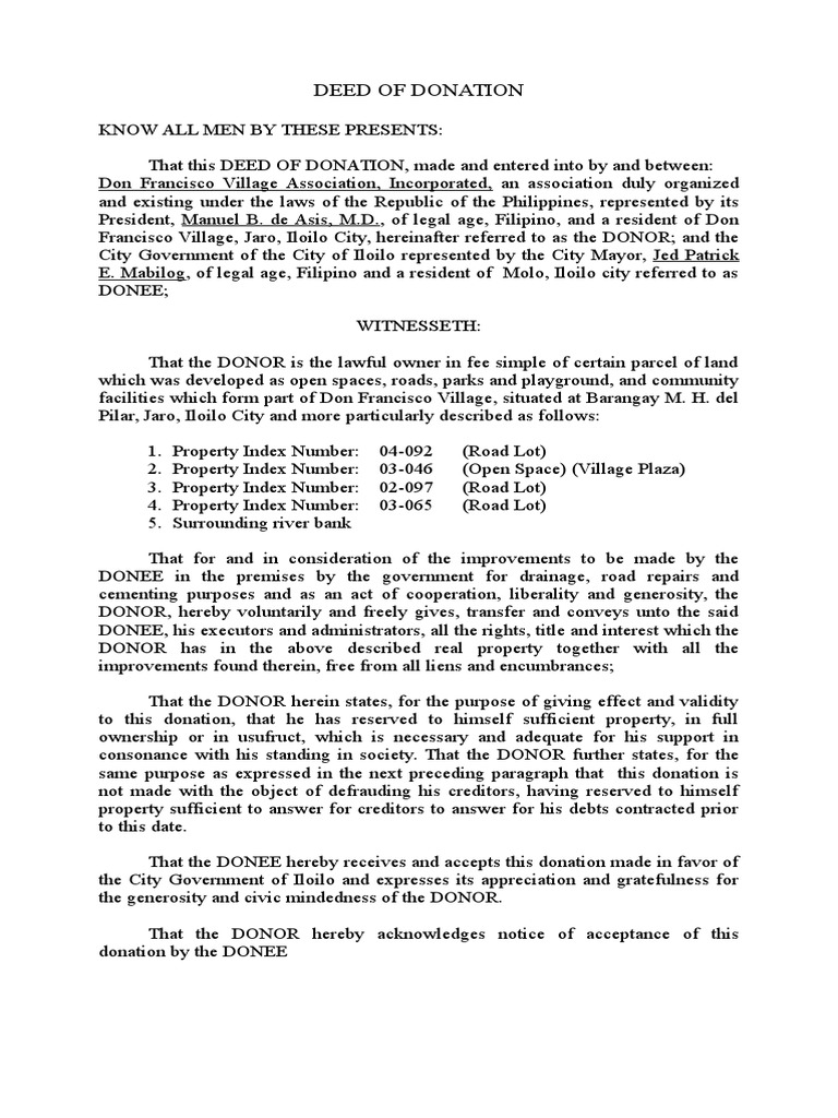 Deed of Donation PDF Property Law Common Law