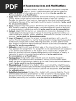 nine types of accommodations and modifications