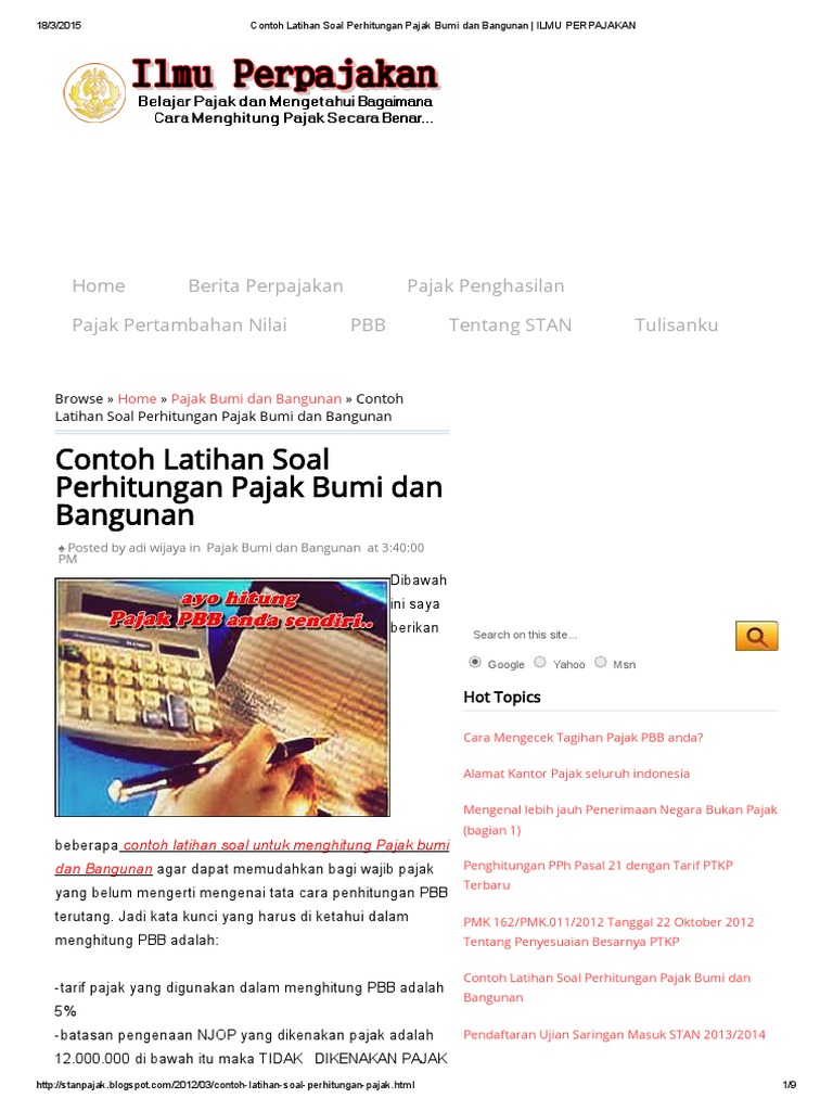 Contoh Latihan Soal Perhitungan Pajak Bumi Dan Bangunan Ilmu Perpajakan