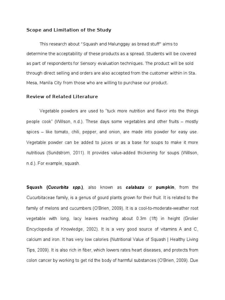 Examples of Scope and Limitation of the Study and RRL about SQUASH ...