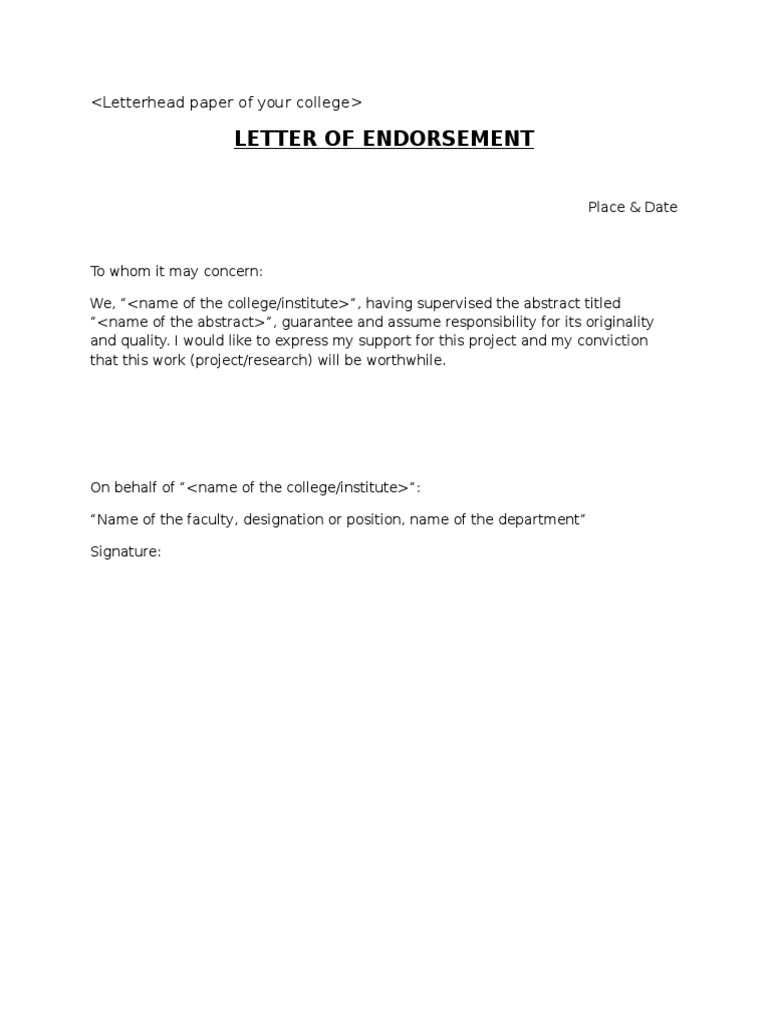 Endorsement Letter