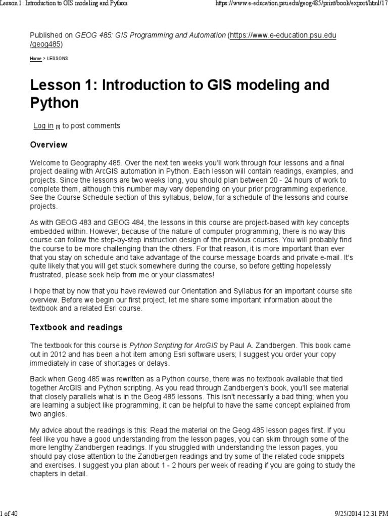 Lesson1 - Introduction To GIS Modeling and Python | PDF | Arc Gis | Esri