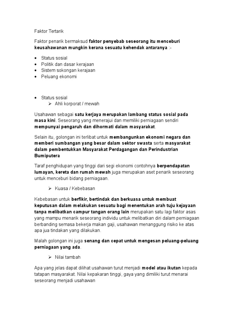 Sebab Sebab Usahawan Menceburkan Diri Dalam Perniagaan Pdf