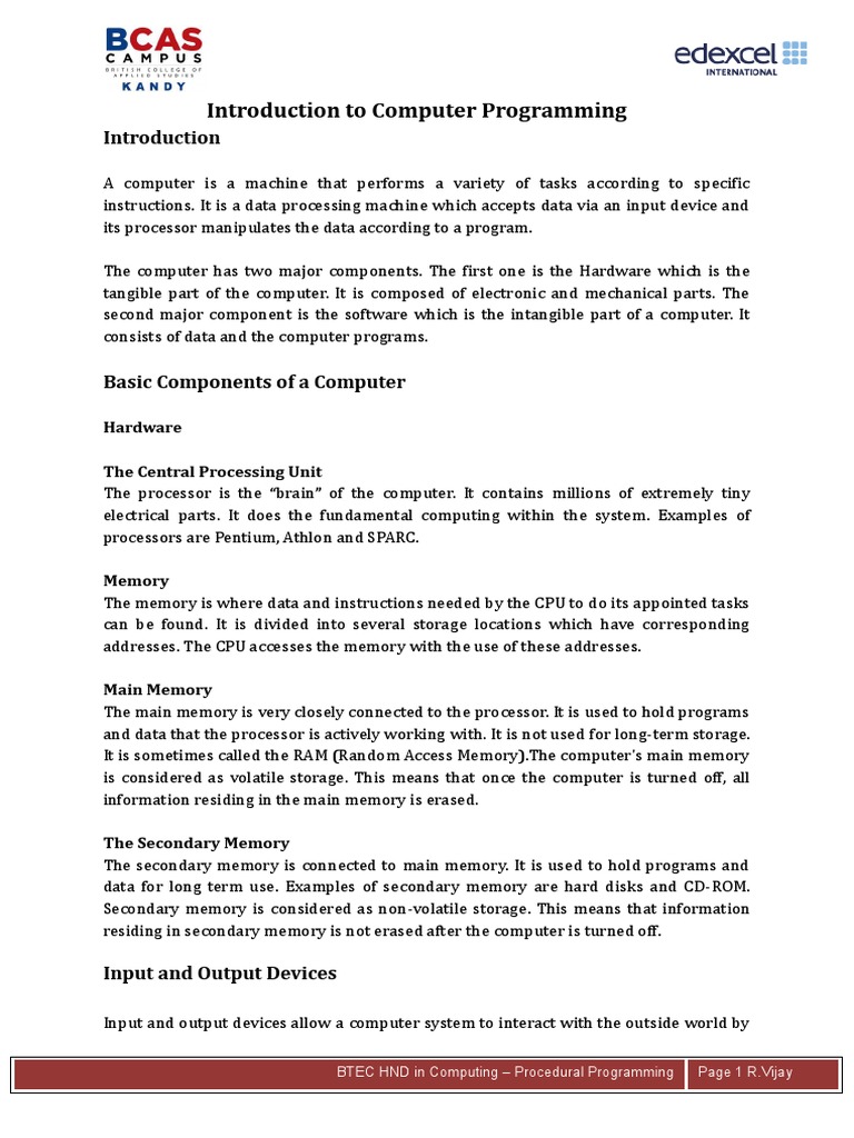 NOTE #1 Procedural Programming | PDF | Computer Data Storage | Subroutine