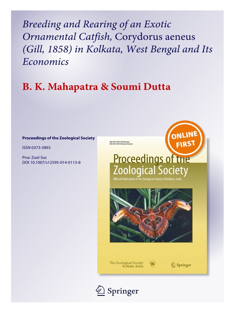 Breeding and Rearing of An Exotic Ornamental Catfish, Corydorus Aeneus