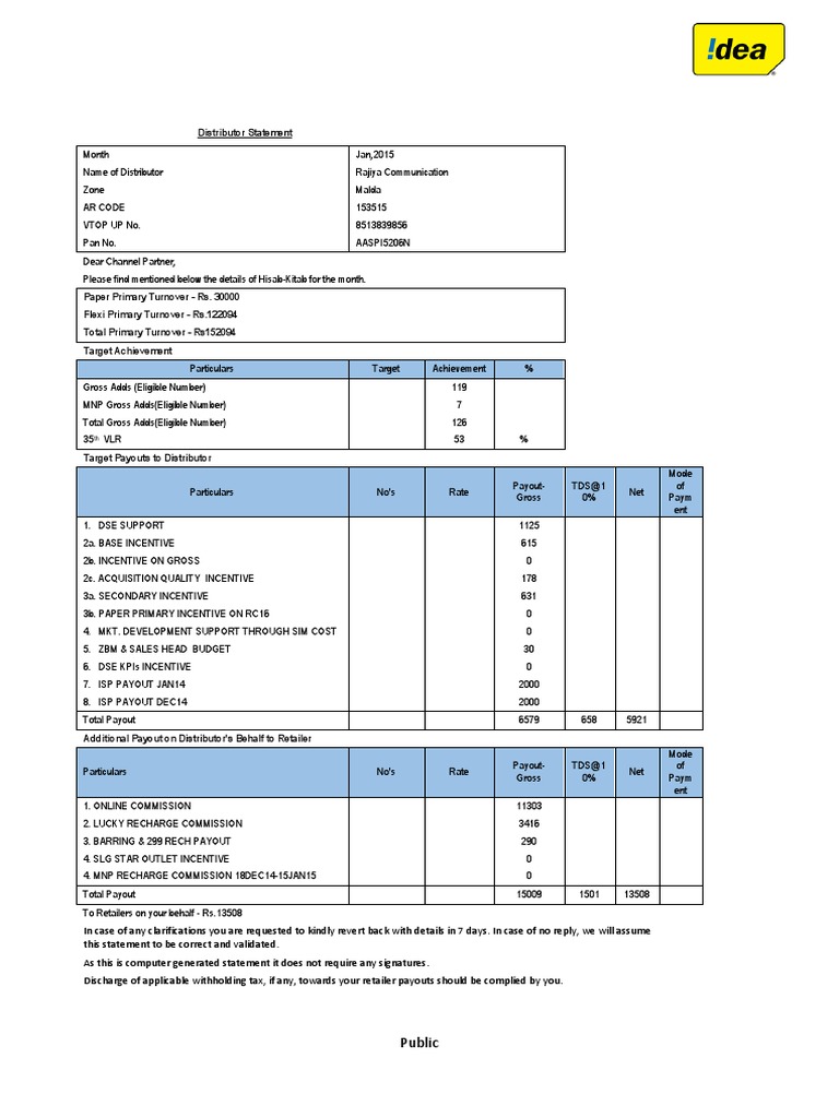 Distributor Statement: Public | PDF | Finance & Money Management ...
